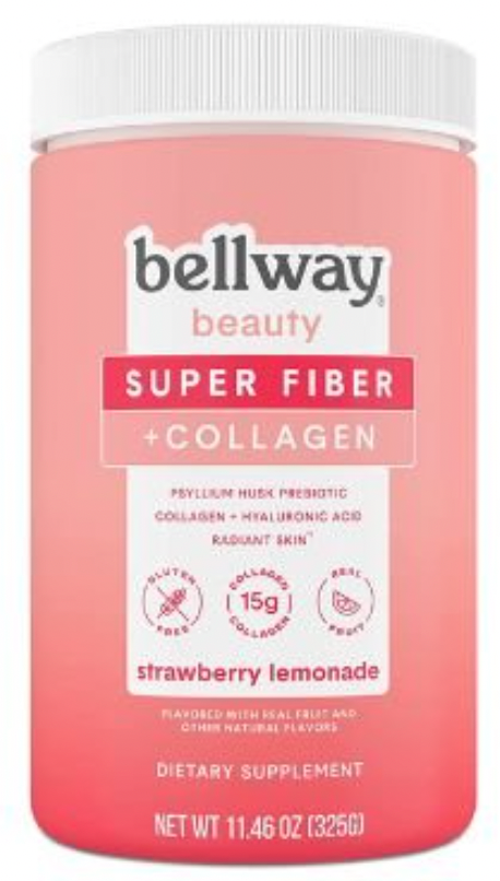 Bellway Beauty Sugar-Free Psyllium Husk Super Fiber + Collagen, Strawberry Lemonade, 11.46 Oz